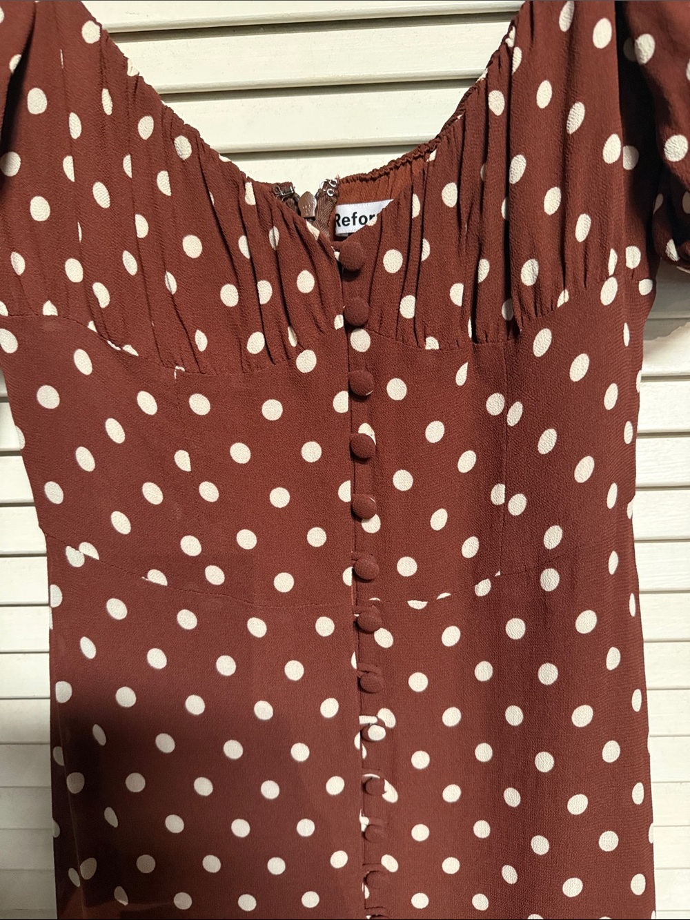 Reformation Charles Brown and White Polka Dot Midi Dress - Picture 8 of 10